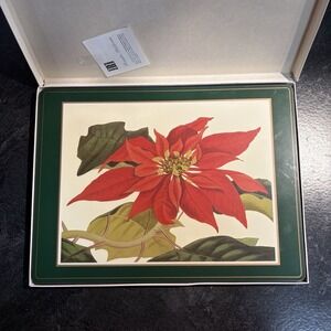 Vintage Pimpernel Poinsettia Christmas 4 Pc Cork Placemat Set